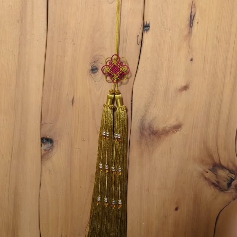 Hanfu waistband flute pendant flute tassels sword tassels ten directions brocade yellow agate sandalwood gold tassels - พวงกุญแจ - วัสดุอื่นๆ สีส้ม