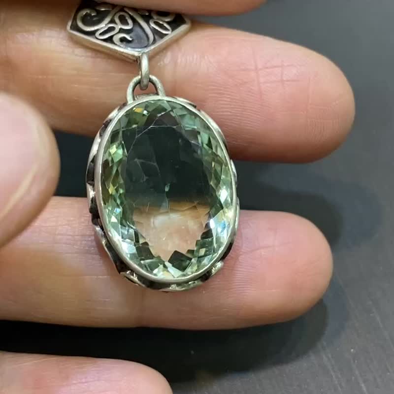 天然 綠色 紫水晶 吊墜 尼泊爾 手工製 925純銀 - 項鍊 - 水晶 綠色