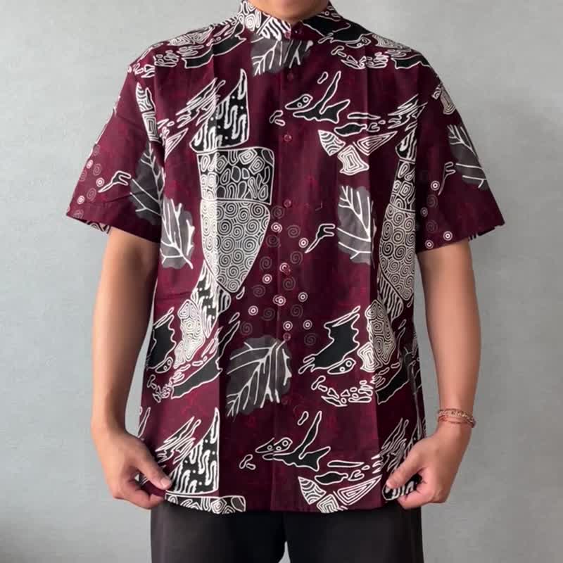 ARJUNA Oversized Short Sleeve Shirt - Red Leaf - ARJ002 - Men's Shirts - Cotton & Hemp Red