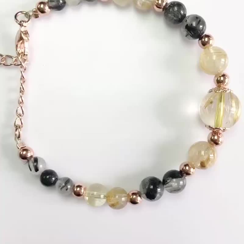 吸財仙子  提升金運 金髮晶 黑髪晶 手鏈 天然石  財運 僻邪 - 手鍊/手環 - 水晶 金色
