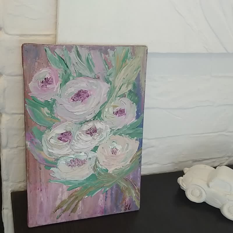 roses hand painted pink flowers painting original art flowers impasto wall art - 海報/掛畫/掛布 - 其他材質 多色