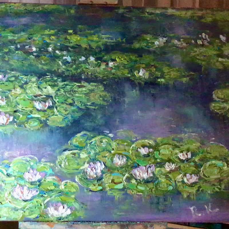 Emerald Reflections – Monet Style Textured Painting - 壁貼/牆壁裝飾 - 其他材質 綠色