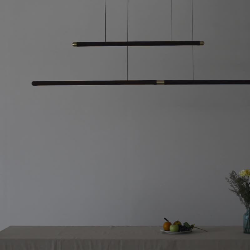 Black walnut brass long chandelier modern minimalist LED creative lighting - Lighting - Wood 