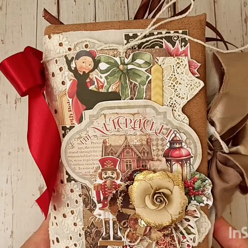 Christmas Nutcracker junk journal handmade December daily winter notebook - 筆記本/手帳 - 紙 紅色