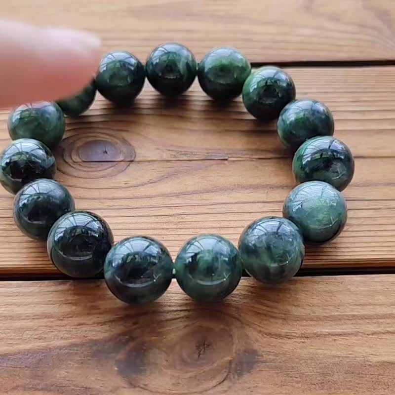 Pro-Cui Natural Jade Ice Green Large Size 15mm Round Bead Bracelet 18 Hands Suitable for 15 Beads - Bracelets - Jade Green