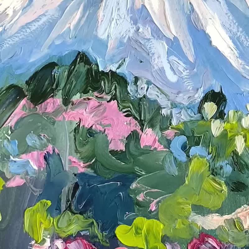 火山原始油畫在紙板山水畫厚塗抽象藝術 - 壁貼/牆壁裝飾 - 其他材質 粉紅色