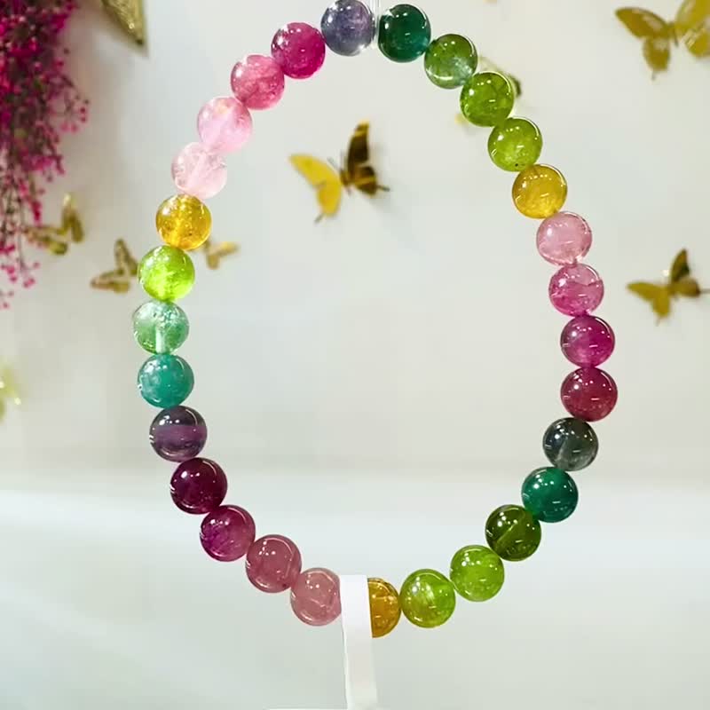 小精品老礦濃色彩碧璽水晶6mm11.35g電氣石稀有紫碧璽藍碧璽 - 手鍊/手環 - 水晶 多色