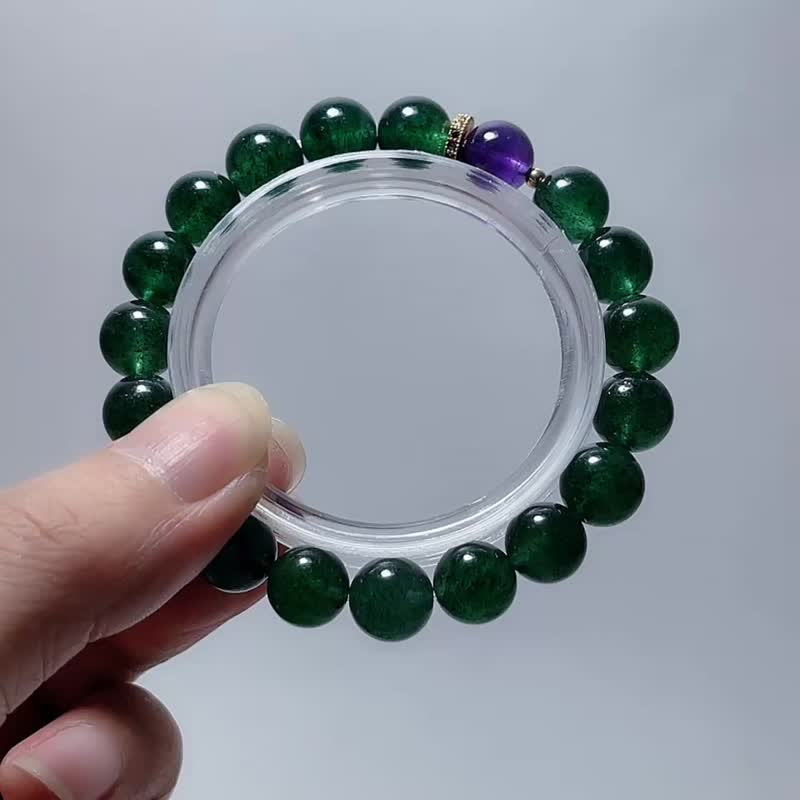 天然礦物 頂級綠草莓晶9.5mm 頂級烏拉圭紫水晶 手鍊 - 手鍊/手環 - 寶石 綠色