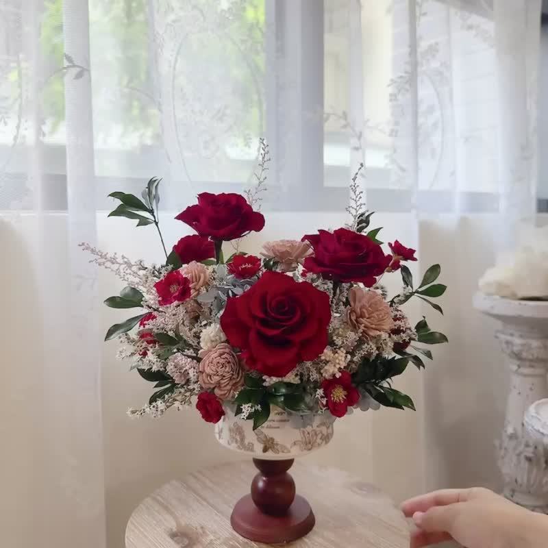 愛與恆久 沈澱老時光 酒紅色 質感系 永生盆花 - 乾燥花/永生花 - 植物．花 紅色
