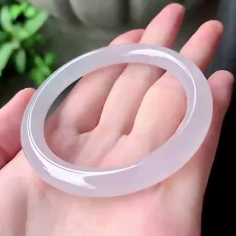 冰種翡翠天然翡翠玉鐲 A玉手鐲玉鈪 • 冰種藕粉翡翠圓鐲 - 手鍊/手環 - 玉石 粉紅色