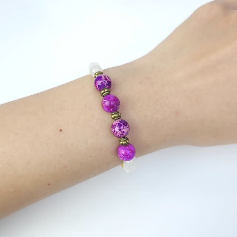 Sunset Purple Dream (Purple Blue Imperial Stone/White Moonlight Cat's Stone/Deep Sea White Gravel Pearl and Gold Shell) (14cm) - สร้อยข้อมือ - เปลือกหอย สีม่วง