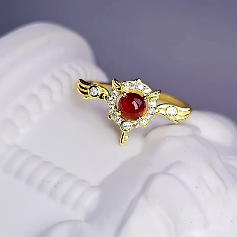 |Good Luck•Happiness Magic Wand|Myanmar A-grade jade natural unburned ice glass red jade sterling silver ring - แหวนทั่วไป - หยก 