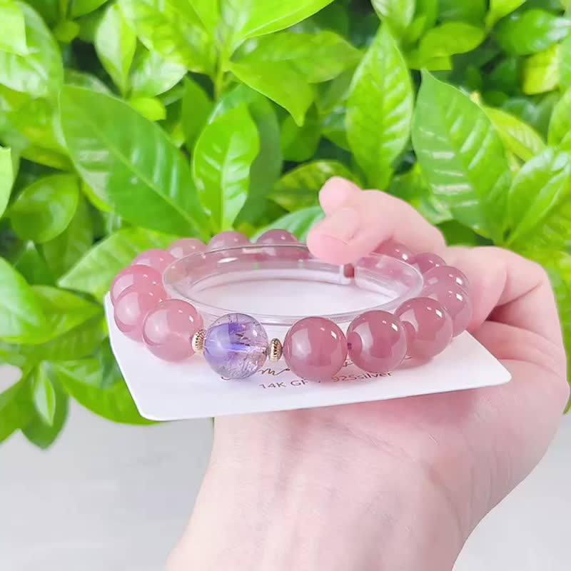 Gorgeous Peach Purple Horse Pink Crystal Old Mineral Powder Crystal Bracelet Love Good Popularity Peach Blossom First Choice - สร้อยข้อมือ - คริสตัล สีม่วง