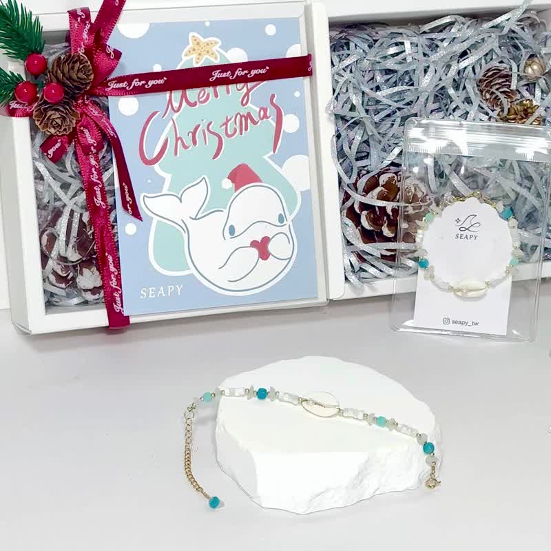 [Christmas Gift Box] Seashell Pearl Ocean Bracelet | Surgical Steel Bracelet | Moonstone | Amazonite | Gift Idea - Earrings & Clip-ons - Cotton & Hemp White