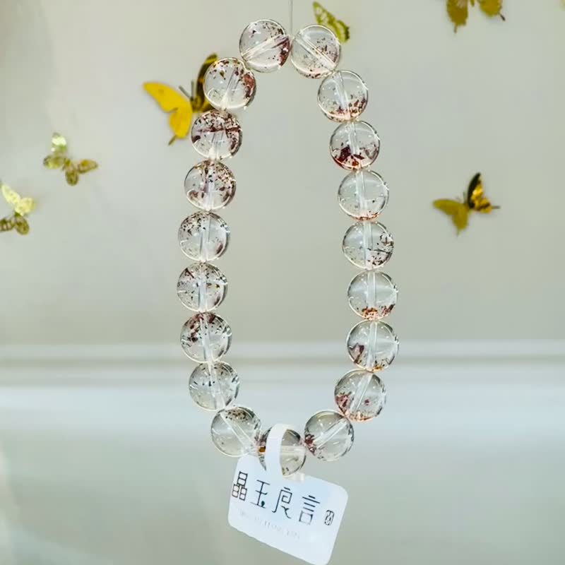 完全玻璃透彼岸花金草莓水晶10mm27.42g人緣桃花業務生意正向能量 - 手鍊/手環 - 水晶 紅色