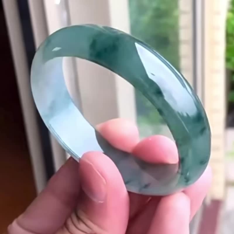 冰種 天然翡翠 緬甸 A玉 玉鐲 • 冰種藍花翡翠貴妃鐲 - 手鍊/手環 - 玉石 藍色