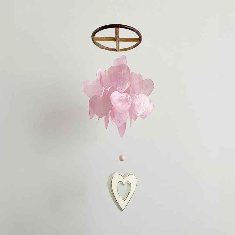 DIY-KIT | Throbbing-Wooden Heart-Heart-pink | Shell Wind Chime Mobile | #0-397 - 其他 - 貝殼 粉紅色