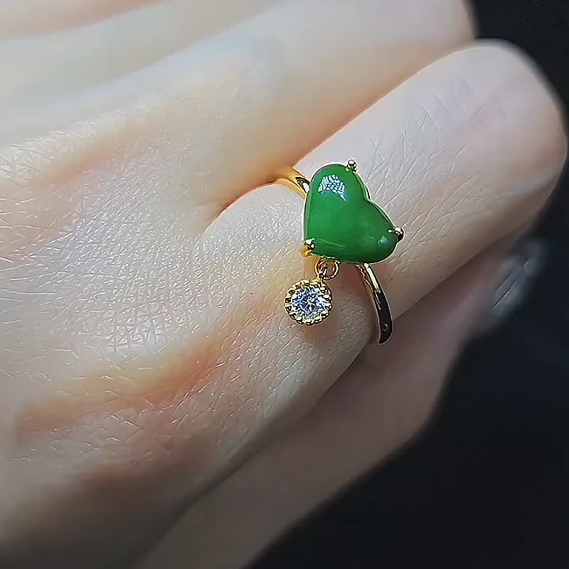 |Wealthy Sweetheart|Myanmar A-quality jade fine green love sterling silver fashion ring - แหวนทั่วไป - หยก 