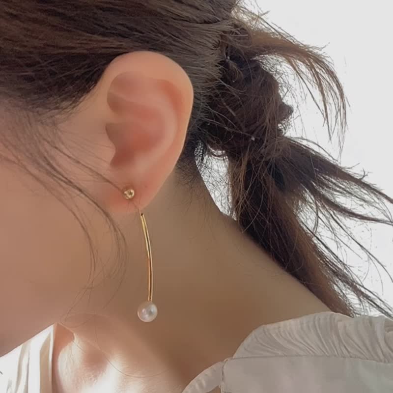 LUNARIA - Shuoyue* Pearl Anti-allergic Ear Needle Japanese Style 18K Gold Earrings - Earrings & Clip-ons - Copper & Brass Gold