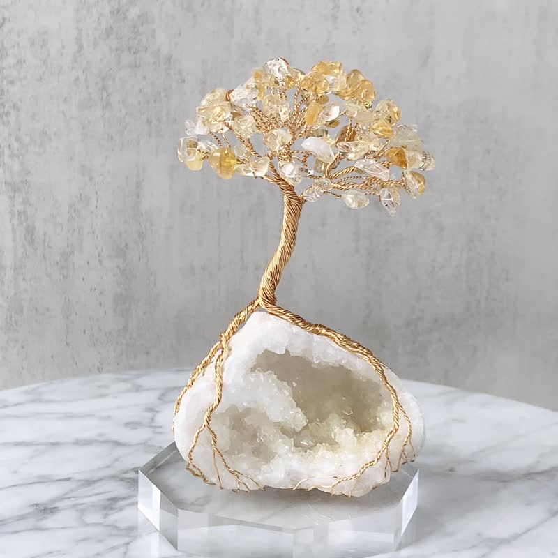 聚寶盆水晶樹 // 黃水晶 白晶洞 // 招財 豐盛 // 贈底座 - 擺飾/家飾品 - 水晶 金色