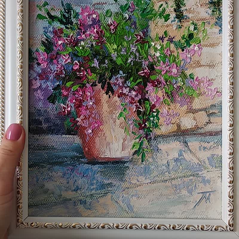 Painting on canvas. Flower wall art. Flower summer. Flowers in a vase. - 壁貼/牆壁裝飾 - 其他材質 紫色