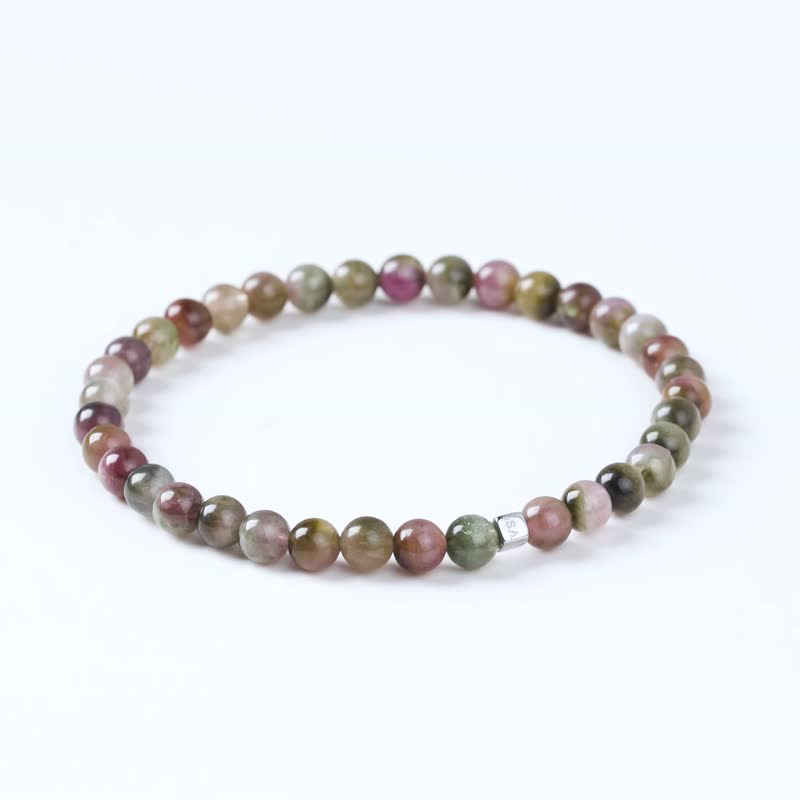 Watermelon Tourmaline | Natural Energy Bracelet | 4.5-5.5mm - สร้อยข้อมือ - หิน หลากหลายสี