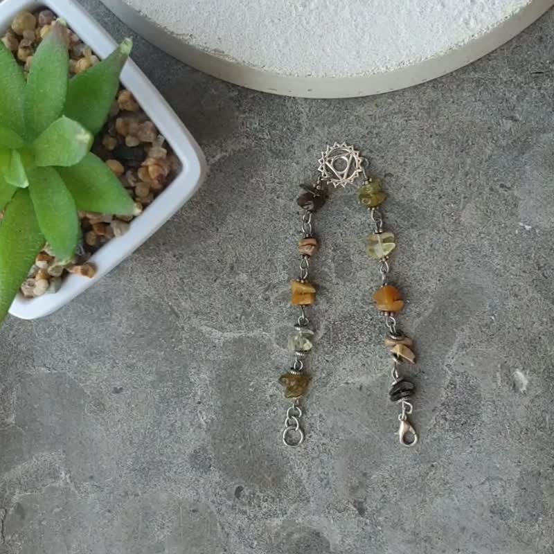 Solar plexus chakra stones bracelet, silver 925, citrine, tourmaline, jasper - 手鍊/手環 - 水晶 多色