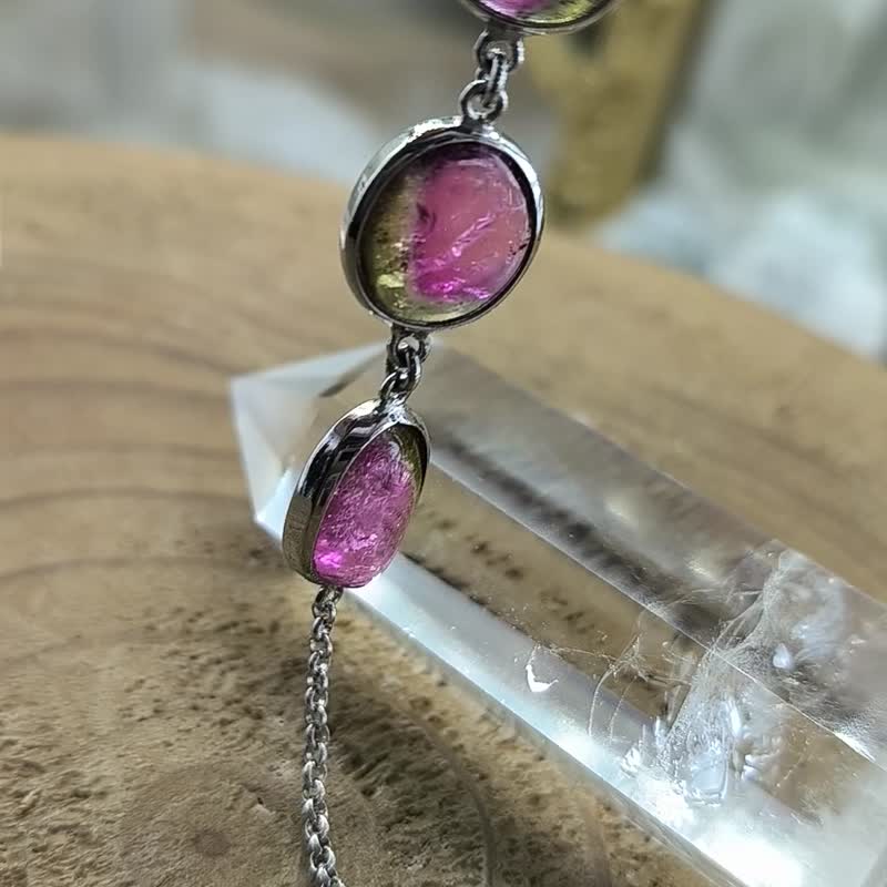 天然西瓜碧璽925銀手鏈 石榴石 Tourmaline •24小時寄出• - 手鍊/手環 - 水晶 