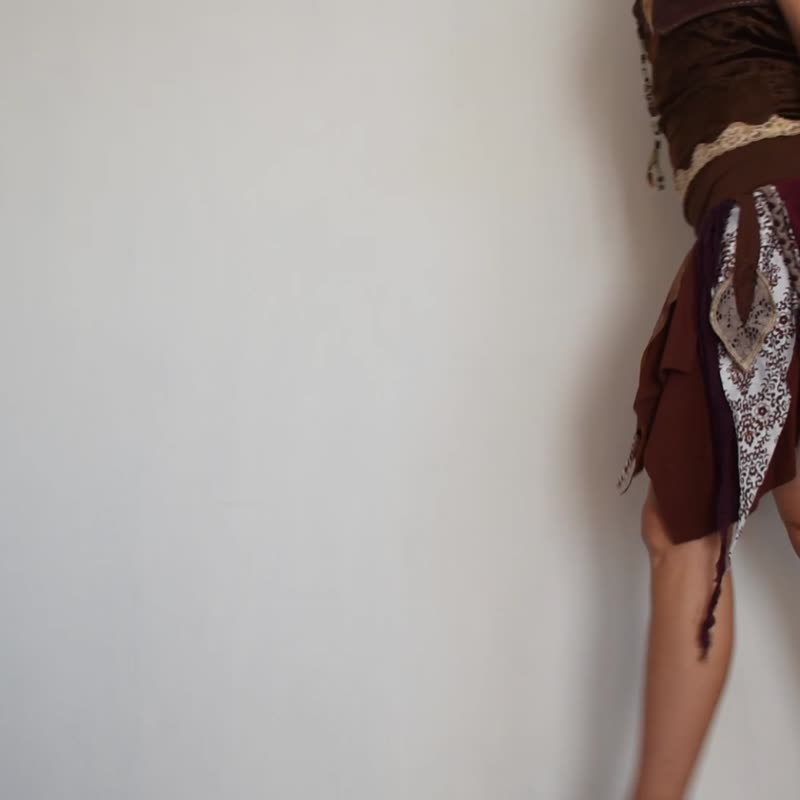 Brown festival short skirt, summer jungle style clothing - กระโปรง - วัสดุอื่นๆ สีนำ้ตาล