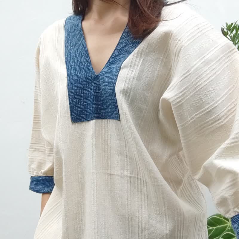 Natural White Karen Blouse with String Back - 女上衣/長袖上衣 - 棉．麻 白色