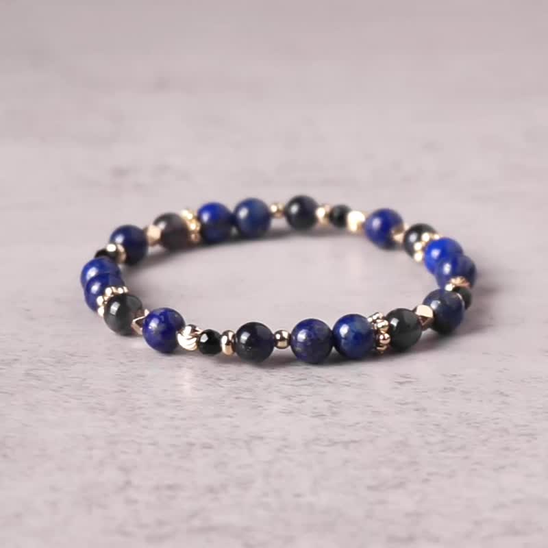 Tut's Scroll // Lapis Lazuli, Cordierite and Black Onyx Bracelet // Communication, Insight and Peace of Mind - Bracelets - Crystal Blue