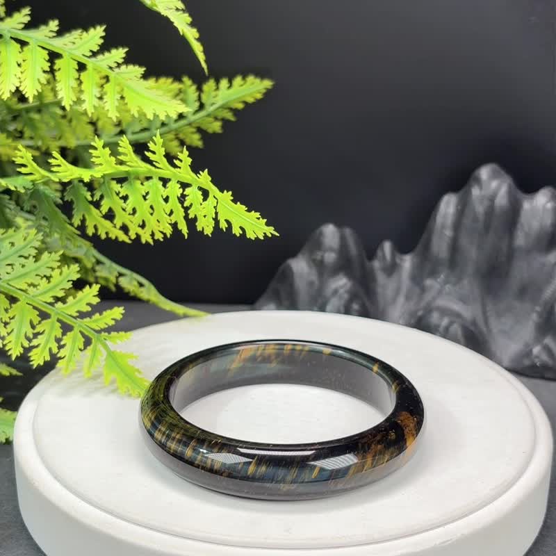 Blue Yellow Gradient Tiger's Eye Bracelet 60MM Half Basin Meteor Pattern Tiger Quartz Bracelet Warding off Evil and Bringing Wealth and Luck - Bracelets - Gemstone 