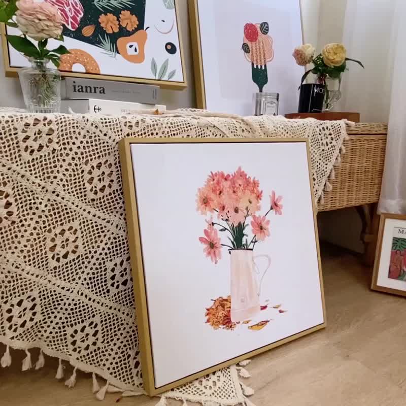 花香四溢 - 水彩感花卉裝飾掛畫/春季臥室佈置畫作/邊櫃擺設 - 海報/掛畫/掛布 - 棉．麻 橘色