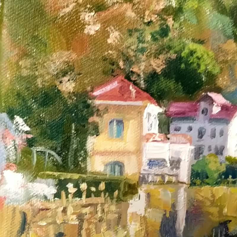 Italy Painting Lake Como Original Art Landscape Italian Artwork - วาดภาพ/ศิลปะการเขียน - วัสดุอื่นๆ 