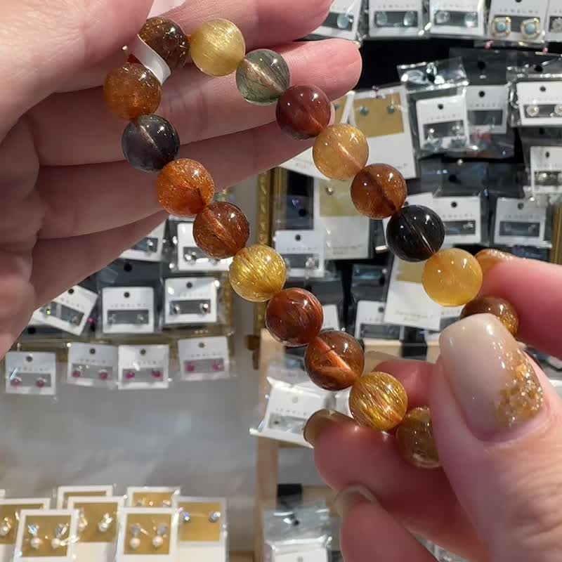 High-quality transparent high-color natural hair crystal 9.5mm 25.3g hand beads to attract wealth and wealth front - สร้อยข้อมือ - คริสตัล หลากหลายสี