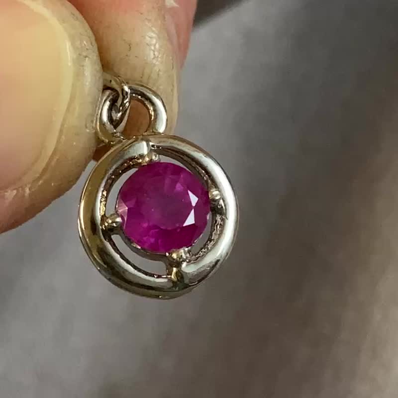 天然 紅寶石 圓 項鍊 墜 印度製 925純銀 - 項鍊 - 寶石 紅色