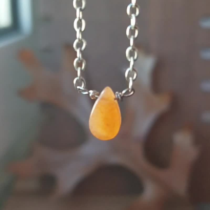 Carnelian Teardrop Necklace, 925 silver, boho style, Aries gem, Christmas gift - 項鍊 - 寶石 橘色