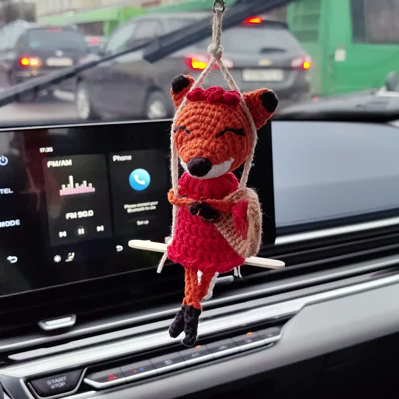 Fox on the wings, mini fox plush, fox car hanging, car ornament, car accessory - Keychains - Other Materials Multicolor