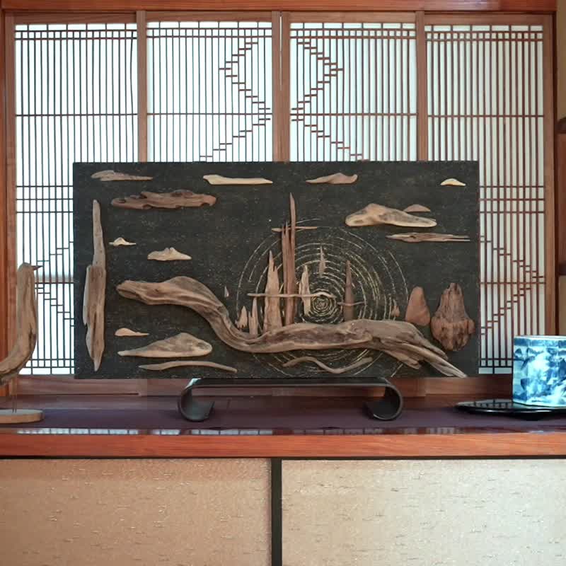 流木アートで 大自然の風景をあなたのお部屋に　流木で描く山水画  流木アート 壁装飾  ２１ - 壁貼/牆壁裝飾 - 木頭 咖啡色