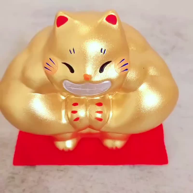 Authorized by Japan [RYUKODO] - Good Luck Lucky Cat with Muscles in Hands (Large) | Christmas Gift Box | Home - ของวางตกแต่ง - ดินเผา 