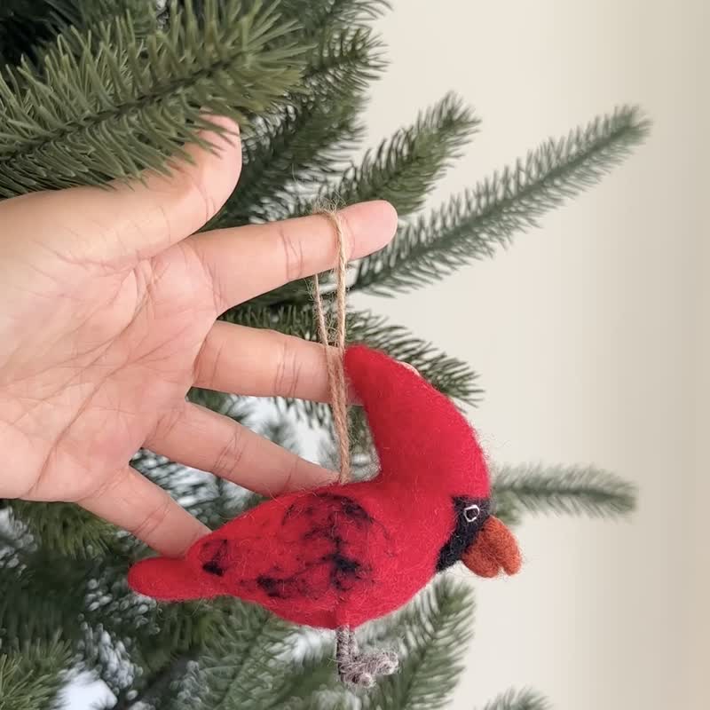 聖誕樹吊飾 紅衣鳳頭鳥 紅衣主教鳥 聖誕裝飾 羊毛氈聖誕掛飾 - 擺飾/家飾品 - 羊毛 