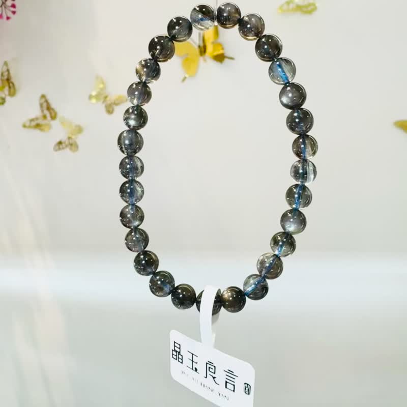 星空魔鬼海藍寶6mm9.36g高光金屬光澤冥想水晶首選釋放壓力 - 手鍊/手環 - 水晶 藍色