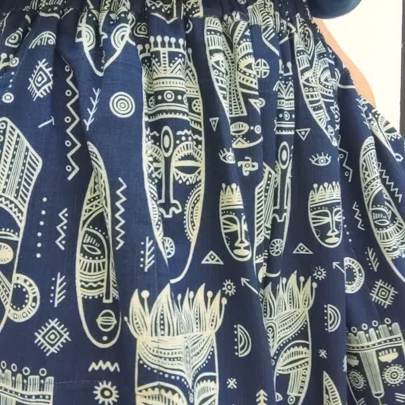 Mask Pants - 鬆緊腰舒適褲 - 女長褲 - 棉．麻 藍色