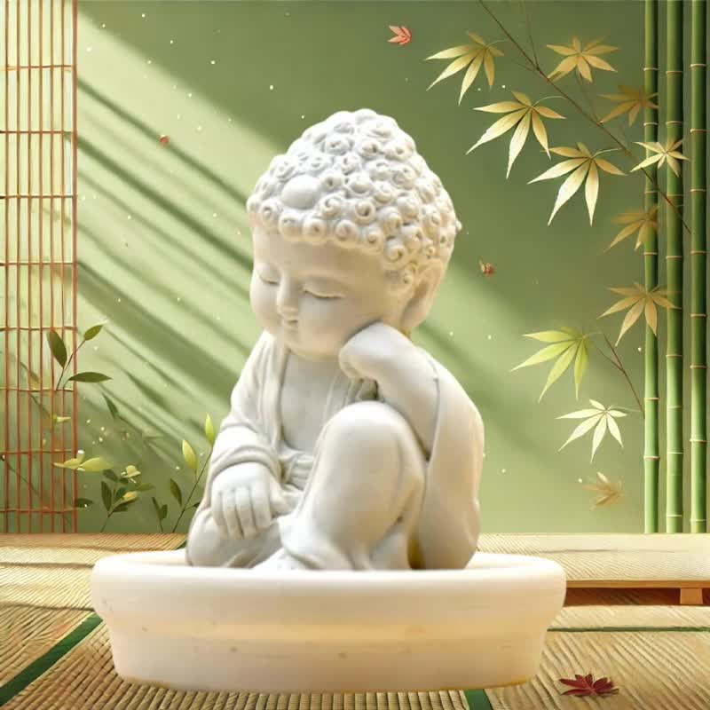 Miniature little meditation Buddha Buddha Napping w/small dish holder set - น้ำหอม - วัสดุอื่นๆ ขาว