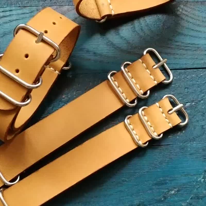 Leather watch strap, Leather Watch Band NATO, Handmade Watch Band, 18 mm, 20 mm, - 錶帶 - 真皮 橘色