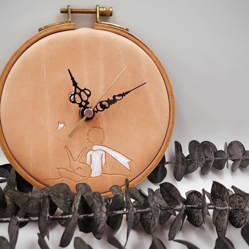 Genuine leather wall clock-The Little Prince and the Fox 13cm - Clocks - Genuine Leather Khaki