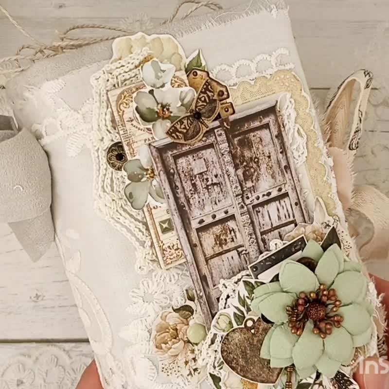 Cottage Wedding junk journal handmade Vintage diary Romantic heritage notebook - 筆記本/手帳 - 紙 銀色