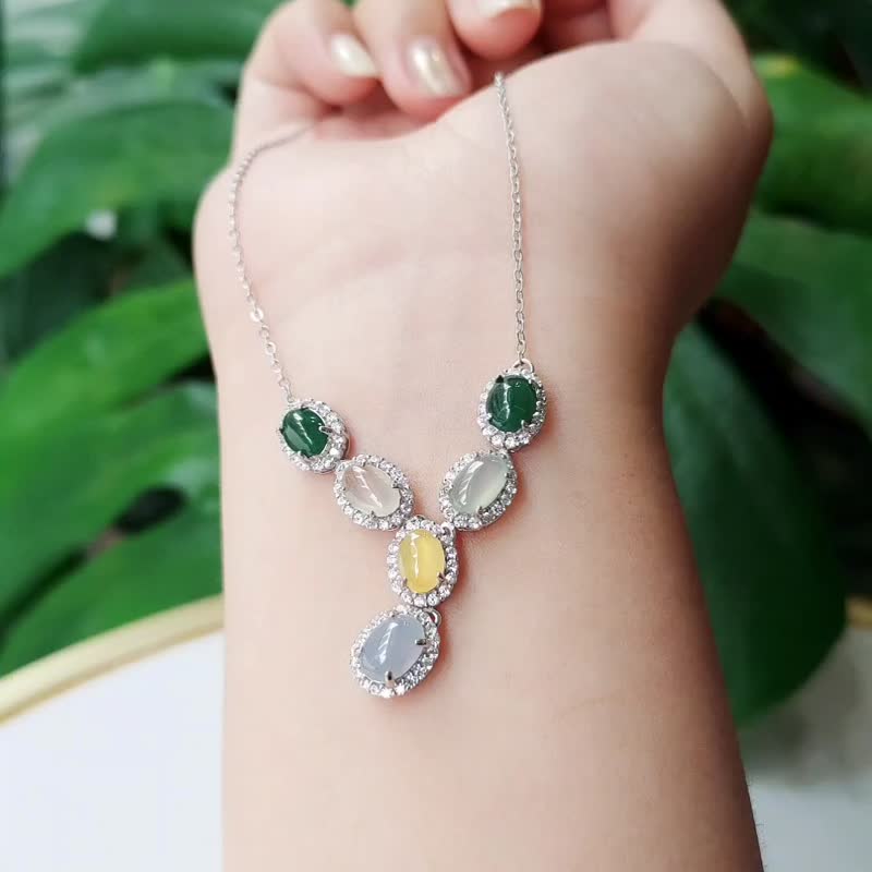 Blessing | Four-color Lushou Caixi Jade / Single piece | Natural A-quality Jadeite Necklace - Necklaces - Gemstone Multicolor