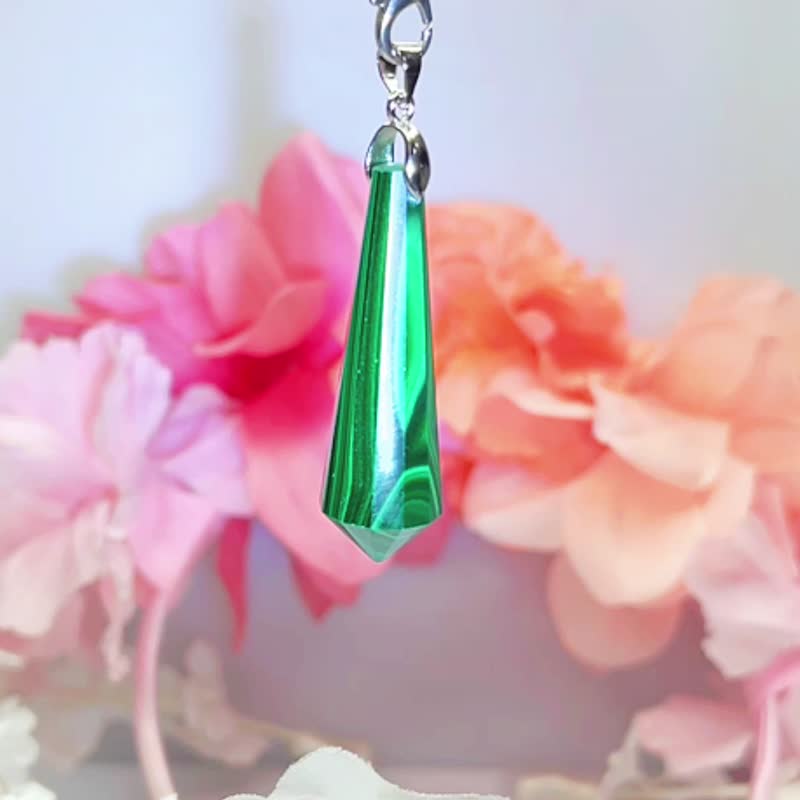 No.6 稀有 孔雀石靈擺 項鍊 靈錐占卜 吊墜 超美紋路 - 項鍊 - 半寶石 綠色