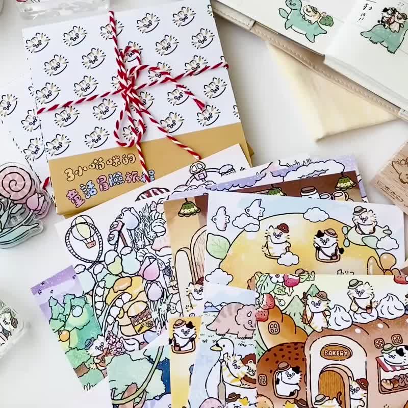 3小喵咪童話冒險旅程畫作收藏套組明信片 - 卡片/明信片 - 紙 多色